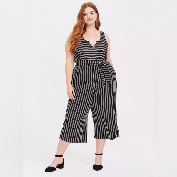 Torrid Black & White Stripe Rib Culotte Jumpsuit - Picture 1 of 8